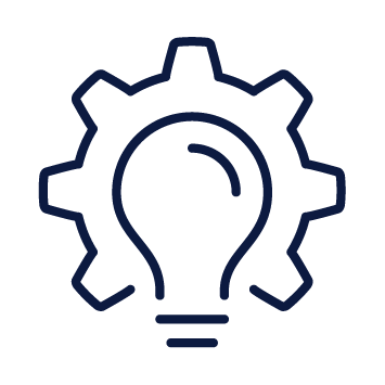 Icon of a light bulb inside a gear on a white background