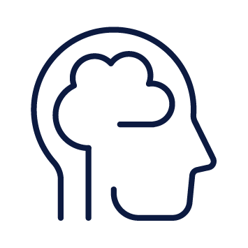 Outline of a head with a brain inside on a white background