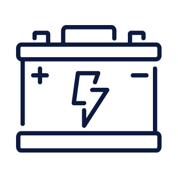 Outline of a battery with a lightning bolt symbol on a white background