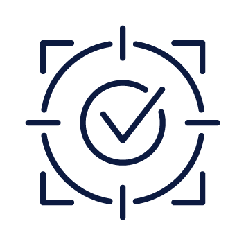 Icon of a check mark surrounded by concentric circles on a white background